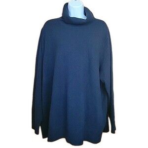 LANDS END Plus Size 3X Cashmere Turtleneck Sweater Navy Blue NWT Solid